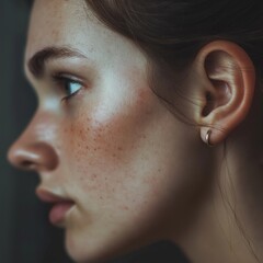 Profile of woman with natural skin texture and earring