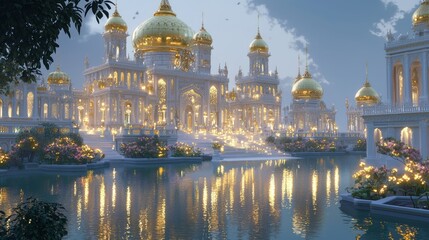 Obraz premium Majestic Temple Built with Shining Gold Domes Reflecting Light
