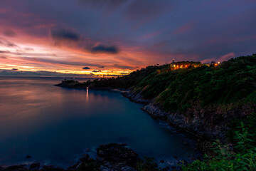 The natural background on the high mountain overlooking the sky above the sea is colorful with the...