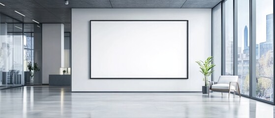 corporate branding identity logo display white blank frame mockup with modern business offices reception background as banner with copy space area mock up