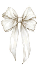 Elegant white satin bow, white isolate background