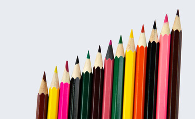 Close-up colored pencils isolated on white background