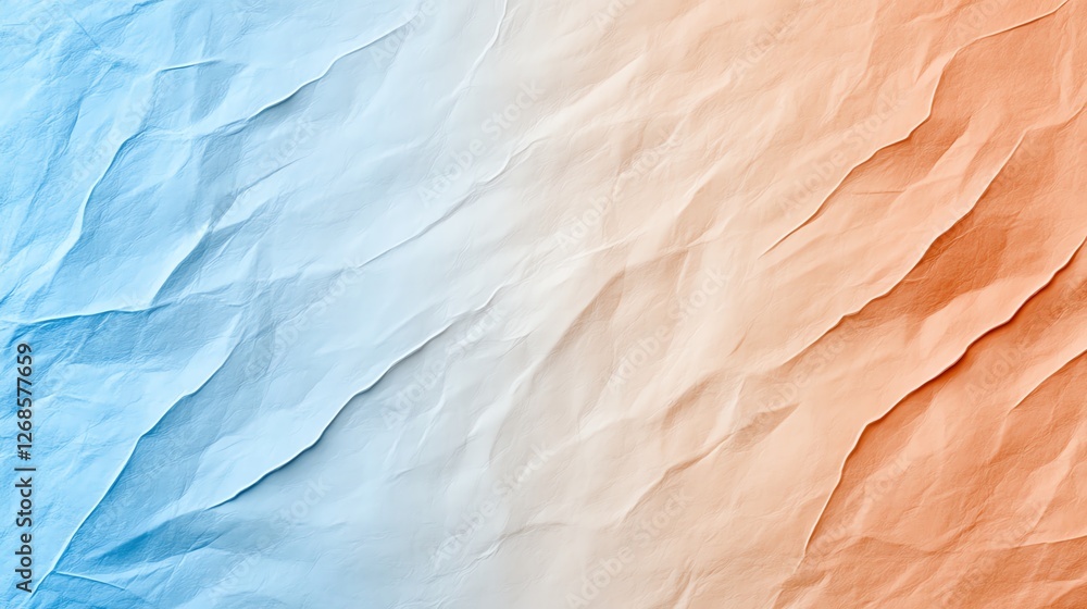 Poster abstract gradient texture of crumpled paper blending blue and orange tones with a soft transition.