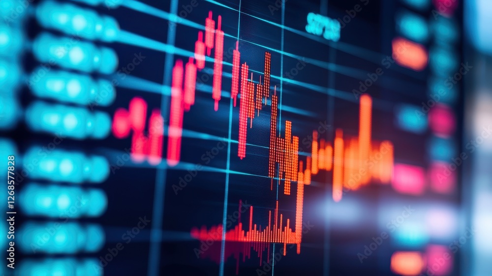 Poster funds bars mutual concept. stock market graph with colorful candlestick patterns and digital element