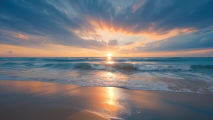 Fototapeta premium a sunrise on the water with sunlight coming from it's top left hand side