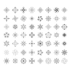 Set Black Colleciton Line Snowflake Doodle Winter Decoration Elements Vector Design Style
