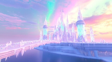 Obraz premium Glittering Ice Bridge Leading to a Magical Frosty Kingdom