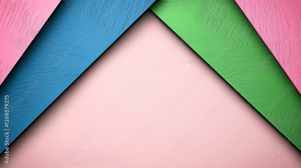 Poster abstract background design featuring overlapping textured layers in pink, blue, and green, creating 
