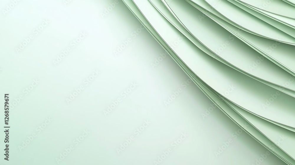 Poster abstract pastel green background with layered curves creating a serene and minimalist design.