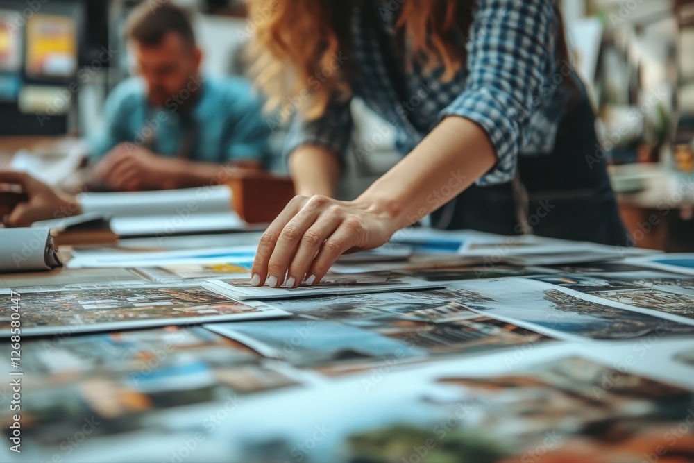 Poster person holding a photo of another person in a project management context with communication elements