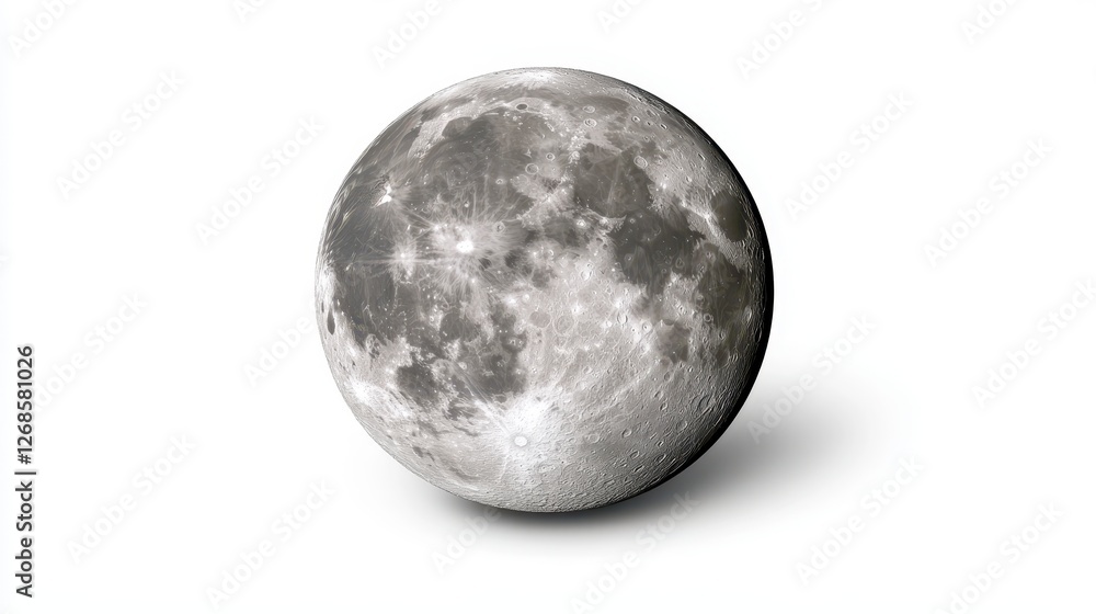 Poster detailed close up of a monochrome moon against a stark white background. the image showcases the moo