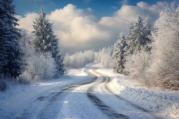 Fototapeta premium Winter road in the Carpathian mountains. Ukraine, Europe.