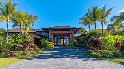 Elegant house entrance with clean lines, blending modern design and serene outdoor beauty.