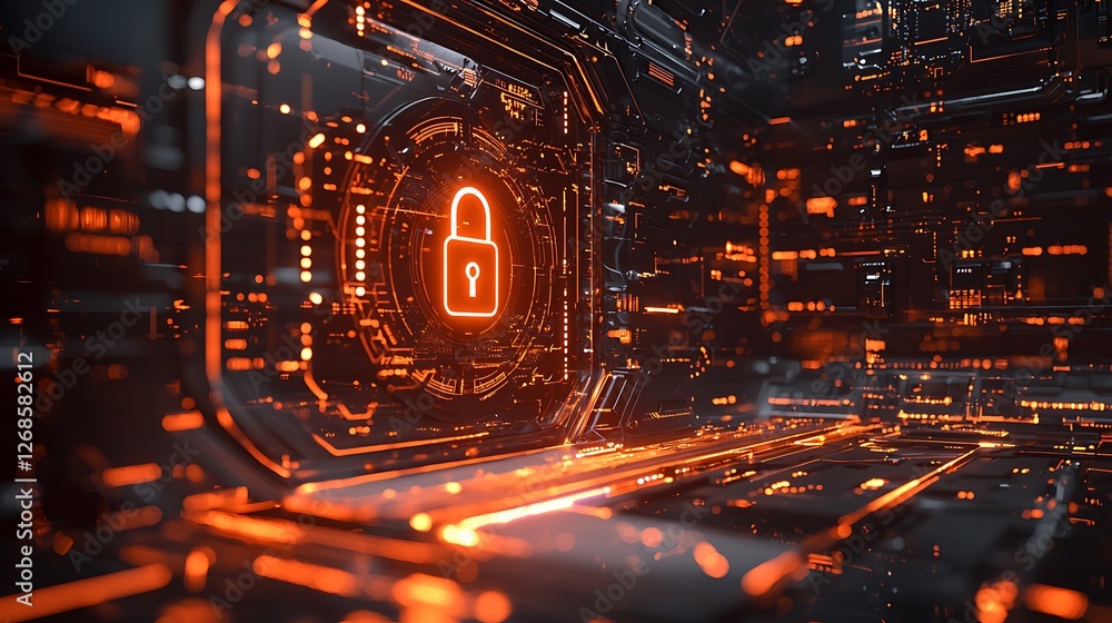 Poster cyber security system lock digital network