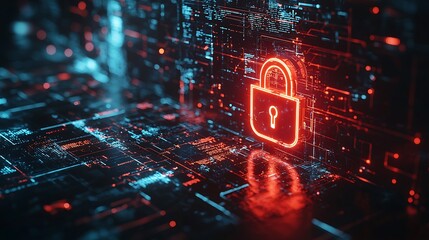 Cyber Security Lock Glowing Digital Circuit Background