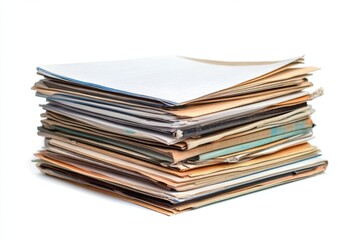 Stacked papers, documents, office, white background, archiving