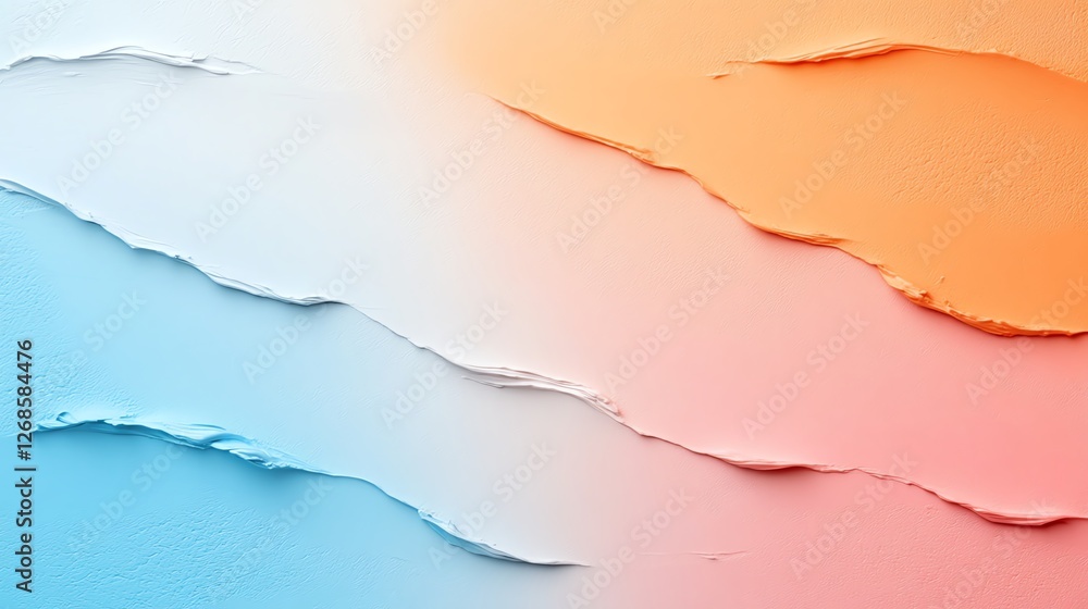 Poster abstract torn paper in blue and orange gradient, creating wavy patterns for creative backgrounds and