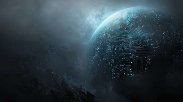Advanced technology planet in a futuristic space landscape