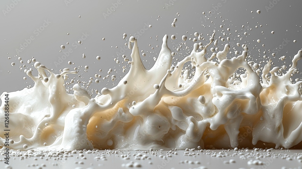 Poster dynamic splash of milk creating an artistic visual effect.