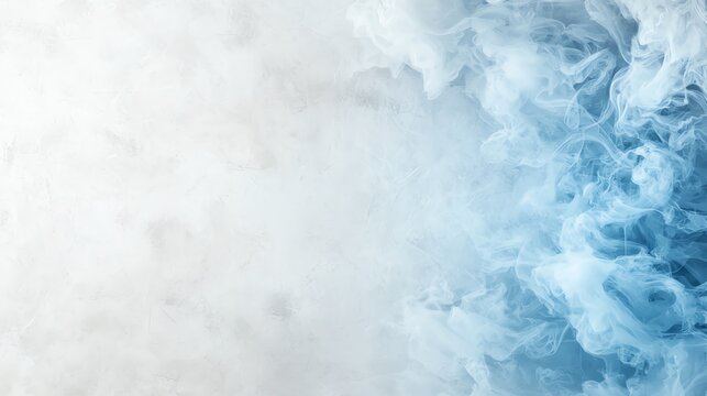 Abstract white and blue smoke texture in atmospheric cloud formation for creative background.