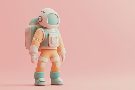 A pastel 3D astronaut sitting on a rocky alien landscape. Whimsical space scene featuring soft shapes, dreamy colors, and a serene cosmic exploration concept.
