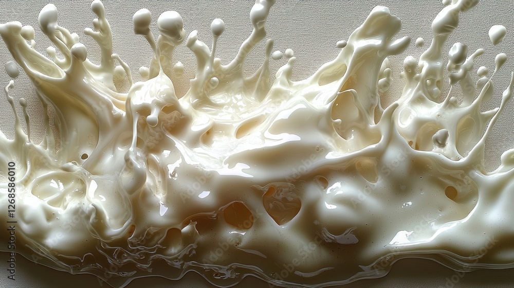 Poster a dynamic splash of creamy liquid, capturing motion and texture.