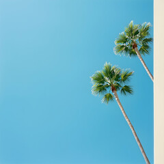 Fototapeta premium Two Palm Trees Against a Vivid Blue Sky