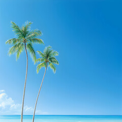 Two Palm Trees on a Sunny Tropical Beach
