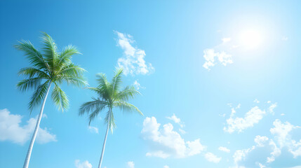 Fototapeta premium Two Palm Trees Under a Bright Blue Sky