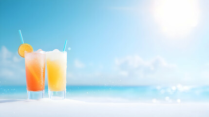Obraz premium Two Refreshing Cocktails on a Sunny Beach