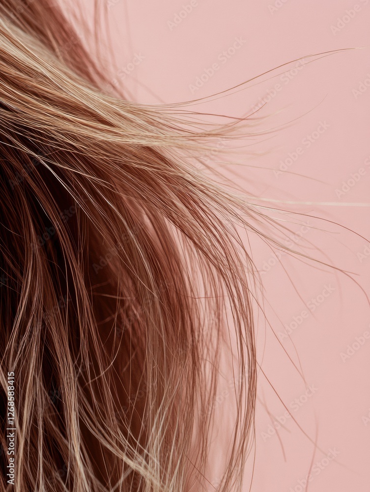 Fototapete Frayed hair tips showcasing split ends against a soft pastel background with empty space for additional text or graphics. Generative AI