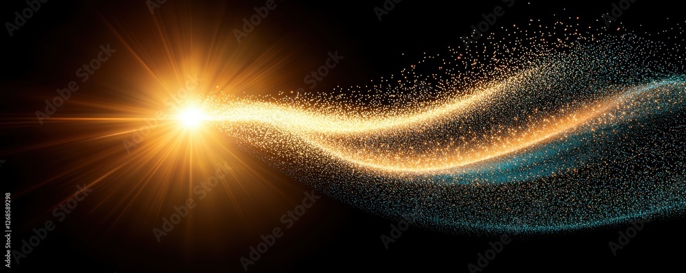 Poster a radiant burst of light emits a swirling trail of particles, creating a dynamic, ethereal effect ag