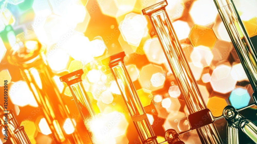 Poster colorful test tubes with bokeh effect in laboratory setting