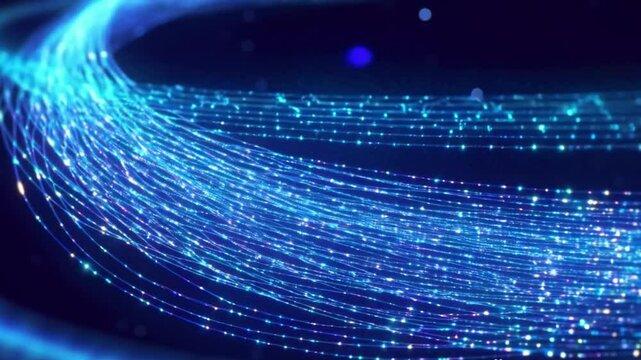 sci-fi particle background of microworld or space with bokeh and light effects. Glow blue particles