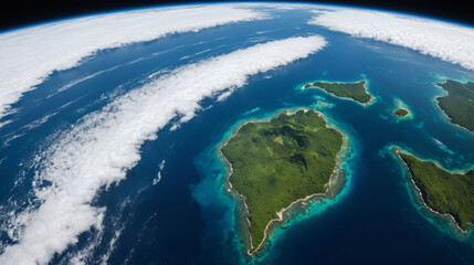 Aerial view of a vibrant island, representing ecology, planet preservation, nature care, and World Water Day
