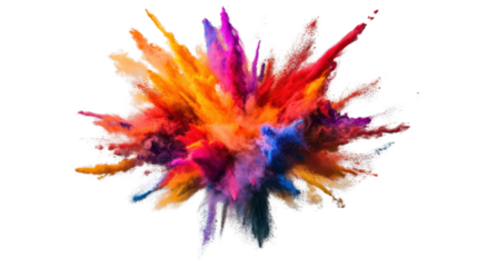 Colorful powder explosion creating a vibrant cloud on transparent background