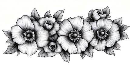 Fototapeta premium Monochrome Floral Arrangement Detailed Botanical Illustration