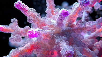 This vivid coral structure features intricate textures and vibrant colors, thriving in a marine environment. The image captures the beauty and diversity of underwater ecosystems
