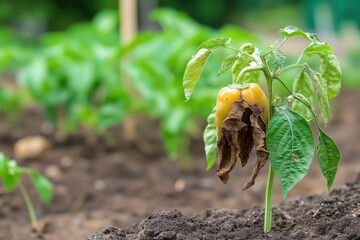 Withered plants affected by fungal disease in farmland