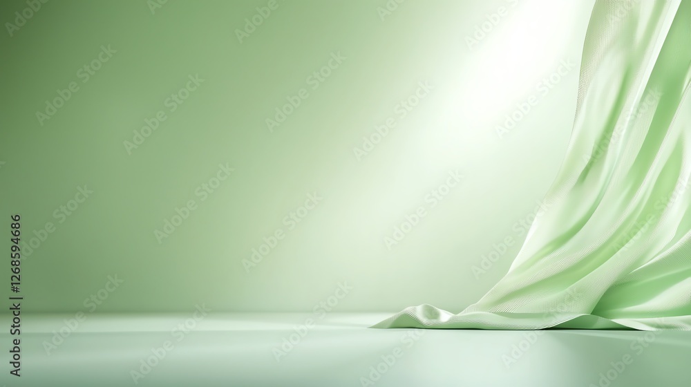 Aufkleber elegant flowing green fabric creating a soft, serene atmosphere with gentle lighting and smooth text