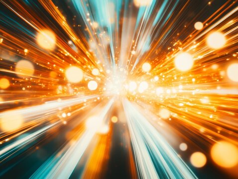 A high-speed light streak effect in warm tones.