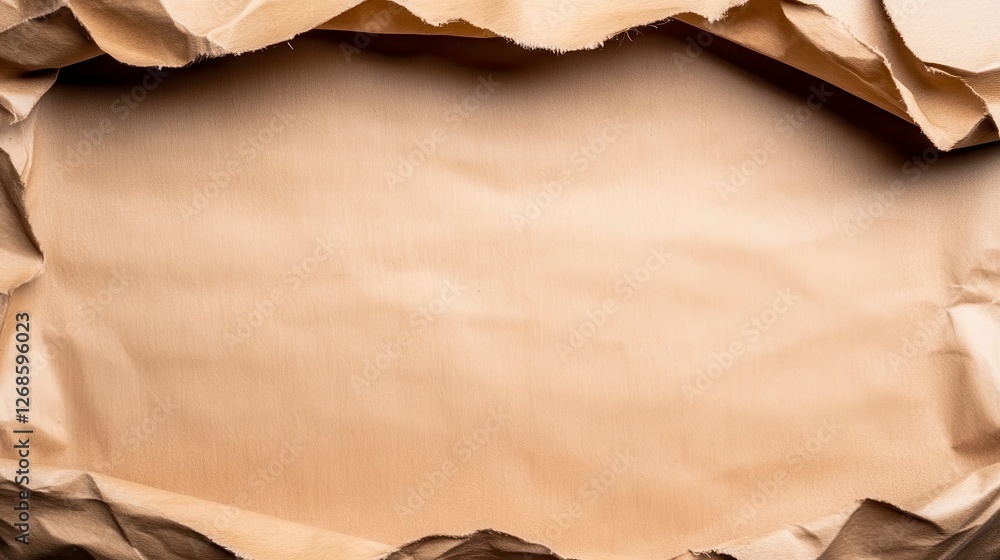 Poster brown kraft paper background having a torn center, creating a frame. the texture of the paper is rou
