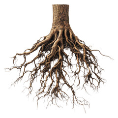 Tree roots over white isolated background