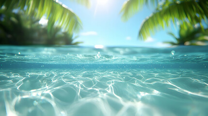 Underwater View of a Tropical Beach with Palm Trees
