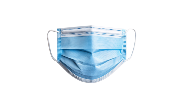 blue medical face mask isolated on black background