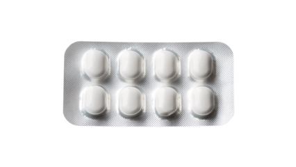 white pills in a blister pack on a transparent background