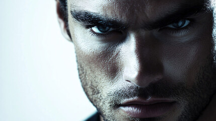 Obraz premium close up portrait of a serious man with intense blue eyes looking at the camera