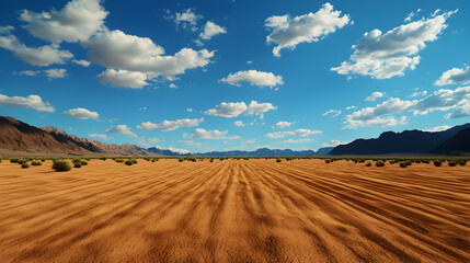 Vast Desert Landscape Under a Bright Blue Sky