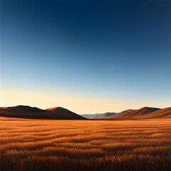Vast Golden Grassland Under a Clear Blue Sky