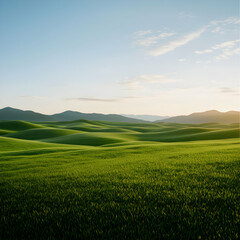 Fototapeta premium Vast Green Field Rolling Hills Under a Bright Sky